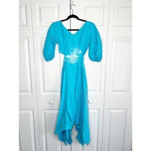 Nicholas Karen Blue Short Sleeve Cutout 100% Linen Dress Women's Size 0